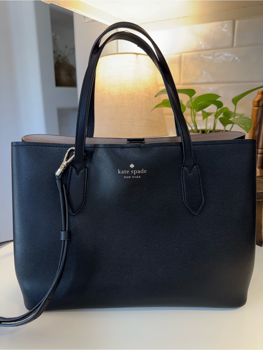 kate spade Black Pebble Leather Tote with Double Handles